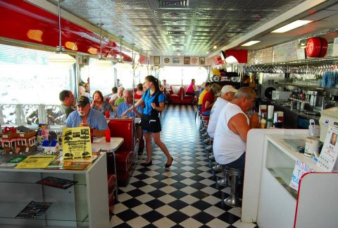 inside diner that has a 50's theme