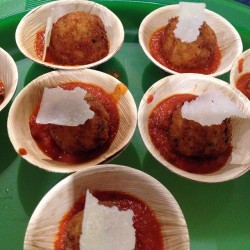 Arancini rice balls with spicy anchovy tomato sauce