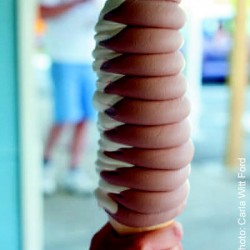 very large chocolate and valilla soft-serve ice cream cone