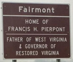 brown roadside sign honoring Francis H Pierpont