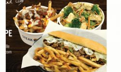 steak hoagie, fries, fries with cheese, soup