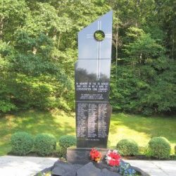 black granite memorial with the names of miners killed in the 1968 #9 Mine Disaster 