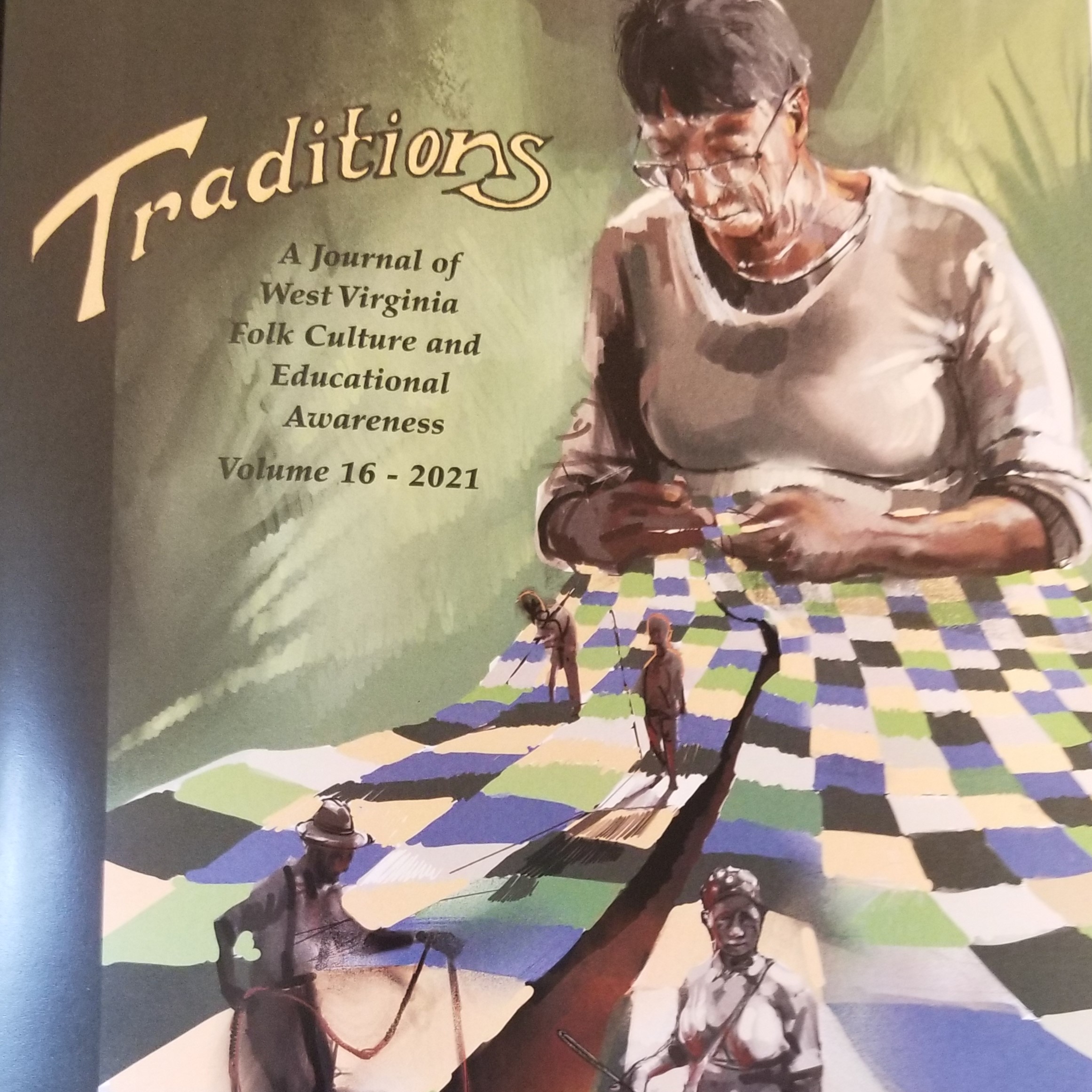 book cover featuring a woman quilting