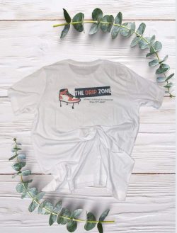 white t-shirt featuring The Drip Zone logs