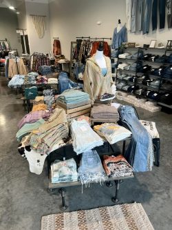 store display of tee shirts and denim