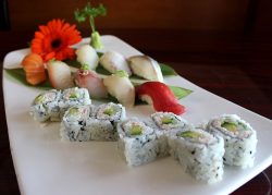 white place with sushi roll