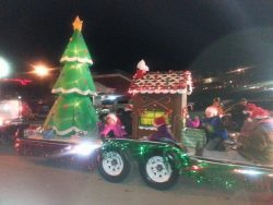float in a nighttime Christmas parade